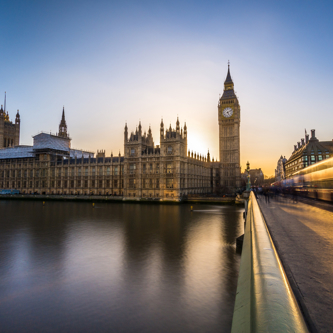 Big Ben and the houses of Parliament in London at dusk